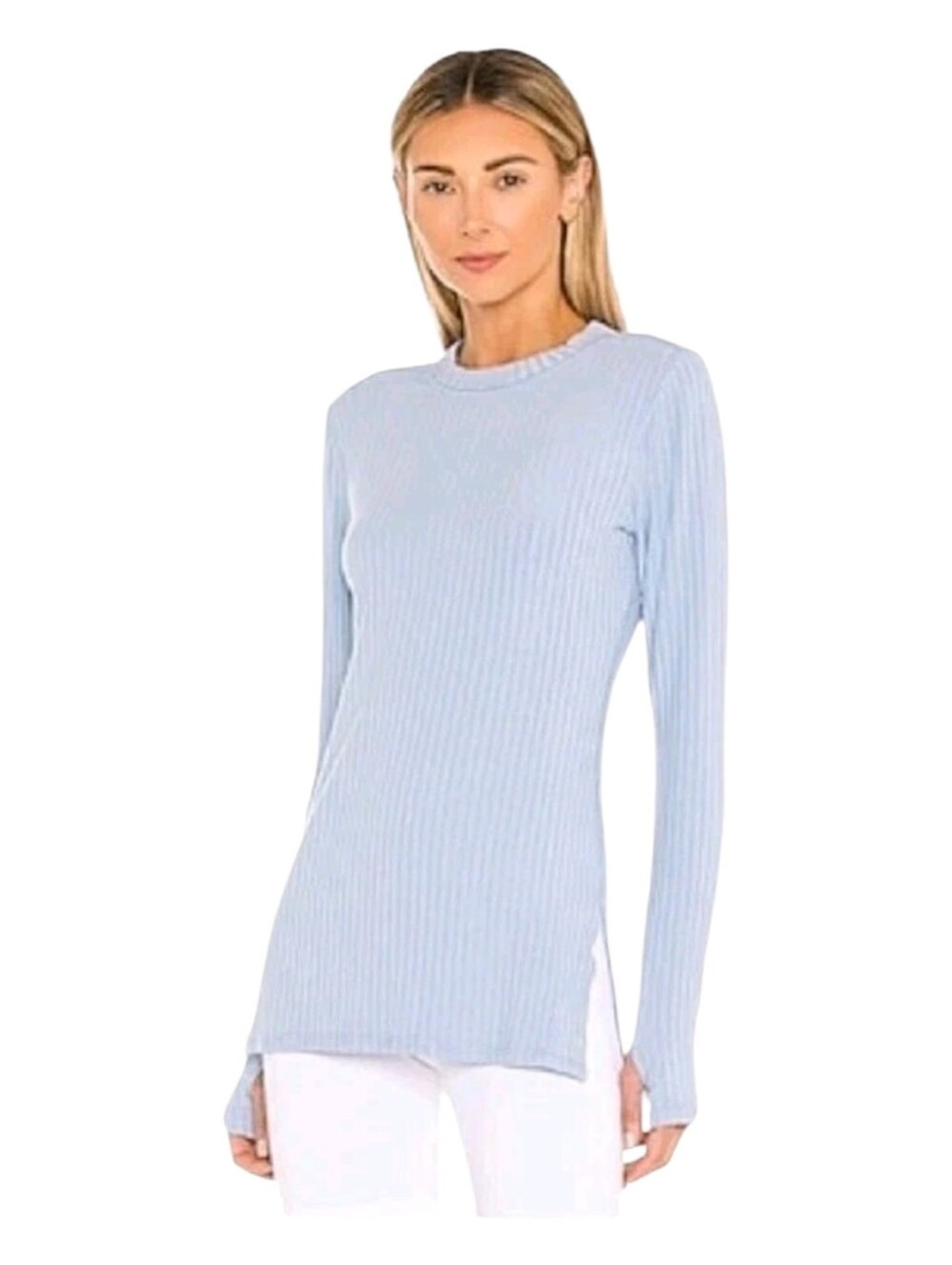 FP Movement Womens Blue Blissed Out Ribbed Tunic Top Size Small